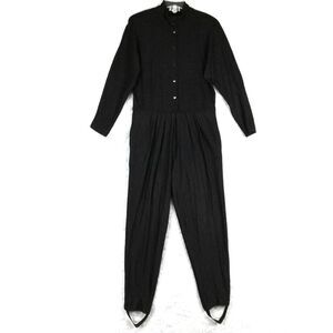 Vtg Doncaster Womens Jumpsuit Romper Wool Blend Black Stripe Snap Front 12